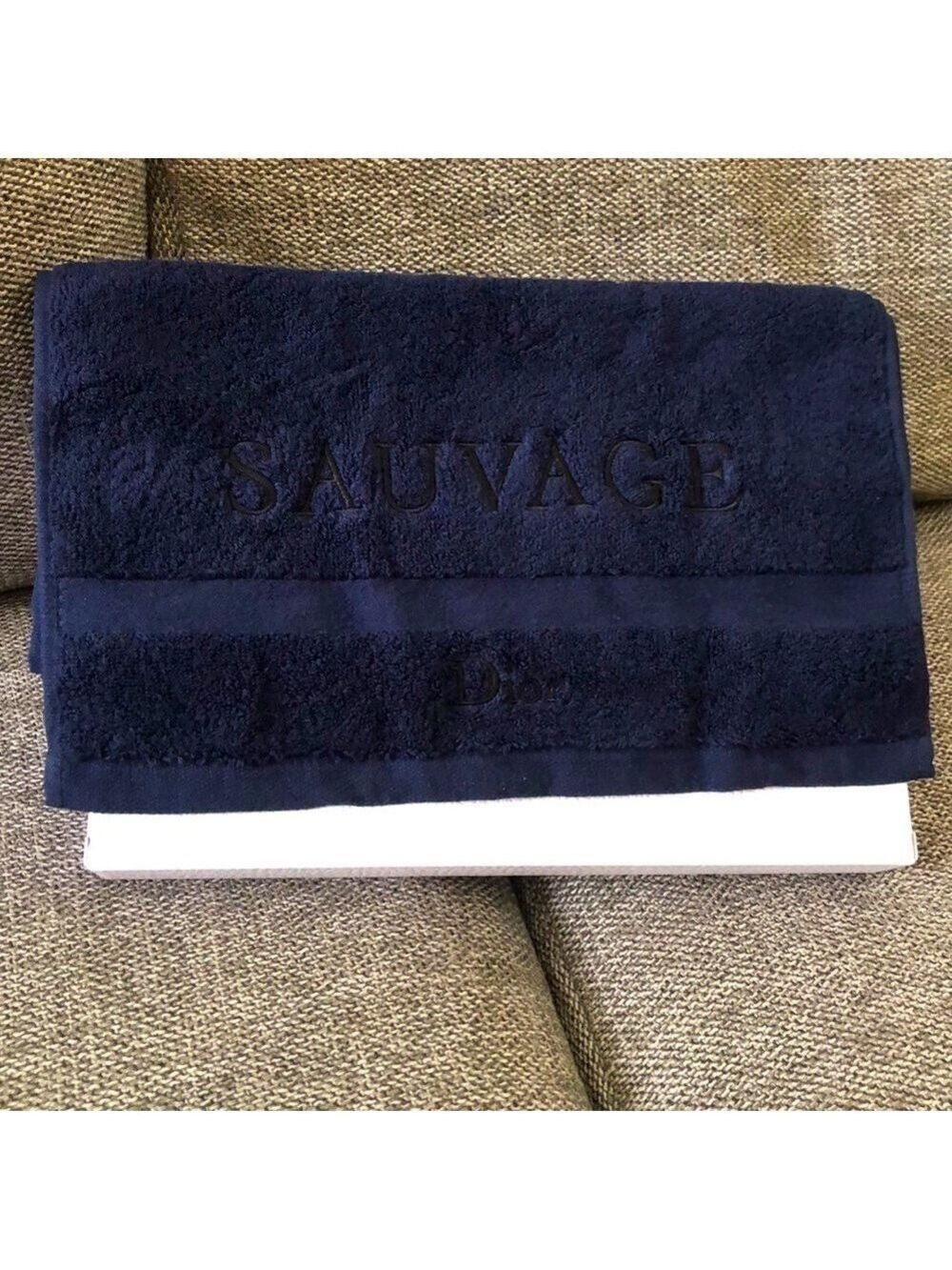 Dior Sauvage Men’s Face Hand Towel Navy Blue Logo Cotton Authentic